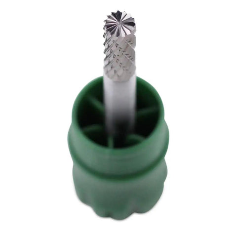 Top view of Cylinder End Tungsten Carbide Burr for Die Grinder Rotary Tool Double Cut with One Quarter Inch Shank and Cut