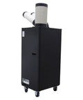 Black heavy duty 220V dual hose air cooler with wheels, designed for cooling outdoor shop heat, 15400 BTU power.
