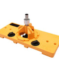 Hinge drilling jig with orange base, drill guide and locator for cabinet doors, 15–35 mm