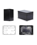 Top Shelf Abs Electrical Enclosure For Hardware Builders With Four M16 Cable Glands IP65 Waterproof Junction Box Black Dustproof Heavy Duty Project Storage Case with dimensions and internal view.