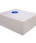 33 Gallon Food Grade LLDPE RV Water Holding Tank for Camping and Trailers, white tank with blue cap, square shape.