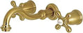 8 Inch Center Wall Mount Bathroom Faucet In Brushed Brass With Solid Brass Construction Drip Free Ceramic Disc Cartridge Antique Style Spout