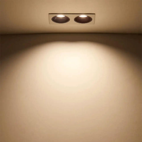 WKNHHL 5 Pack Led Integrated Downlight Double Head Recessed Lighting Kit - 14W/24W, white finish, installed in ceiling.
