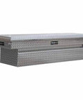 Workhorse 8 8 Cubic Foot Diamond Plate Aluminum Cross Over Truck Bed Toolbox showing secure rolling latches and durable construction.