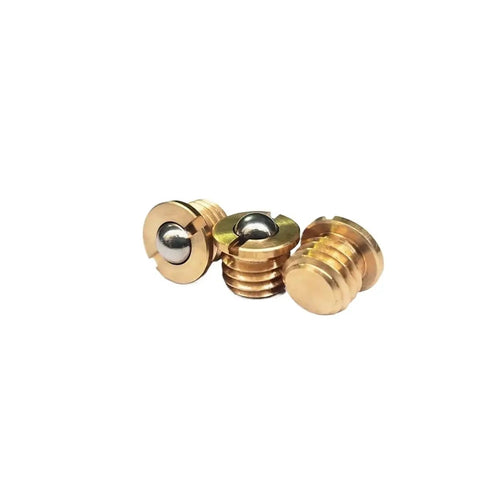 Built Tough Brass Flange Spring Ball Plungers Paired With Press Fit Wave Screws M4 Through M16 fasteners in a close-up view.