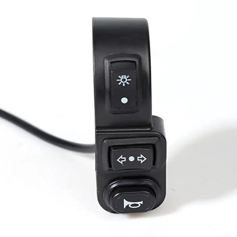 Solid Handlebar Switch 7/8 Inch On Off For E Bike Scooter Atv Motorcycle And Utv With Latching Push Button Support Dc 24 36 And 48 Volt Electrical Systems To Keep Your Ride Rocking Safe And Smooth Without Any Hassle Today black handlebar switch with light, turn, and horn buttons