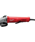 Heavy Duty Corded Angle Grinder 120 Volt With Soft Grip Handle And Tool Free Guard, side view showcasing power and design.