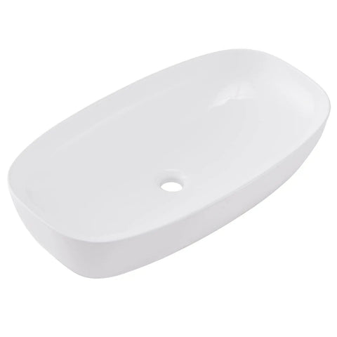 28x15 Inch Oval Porcelain Vessel Sink White Ceramic Above Counter Bathroom Basin For Vanity Cabinet Modern Sleek Oval Bowl