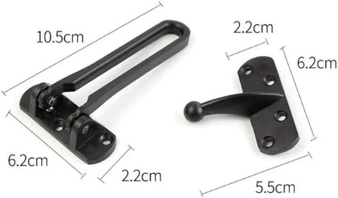 WUUWCHODC Sliding Bolt Lock Gate Latch Security for Wooden Door Zinc Alloy, showing dimensions and components in black finish.
