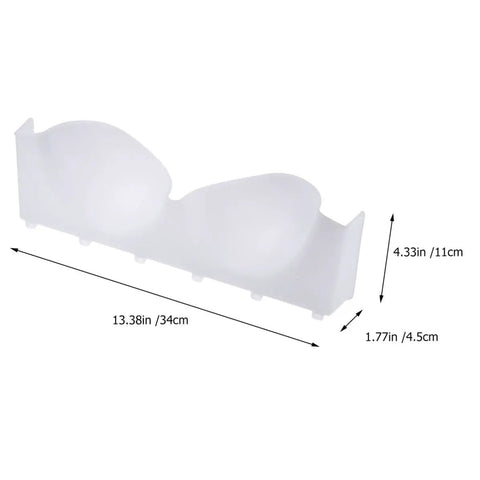 Six Piece Clear Plastic Bra Storage Box With Dividers For Wardrobe Closet Drawer Organization showing measurement details, ideal for lingerie organization.