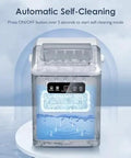 Quick Chill Countertop Ice Maker With Automatic Self Cleaning And Flexible Cube Options Generating Twenty Six Pounds, showing self-cleaning feature.