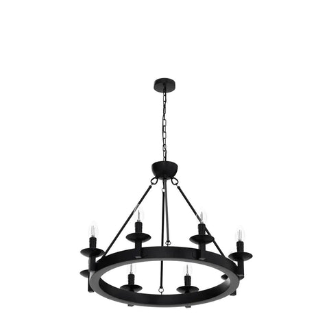 Black Farmhouse Wagon Wheel Chandelier With Eight Exposed Lights Dope Industrial Iron Ceiling Fixture In Candle Style
