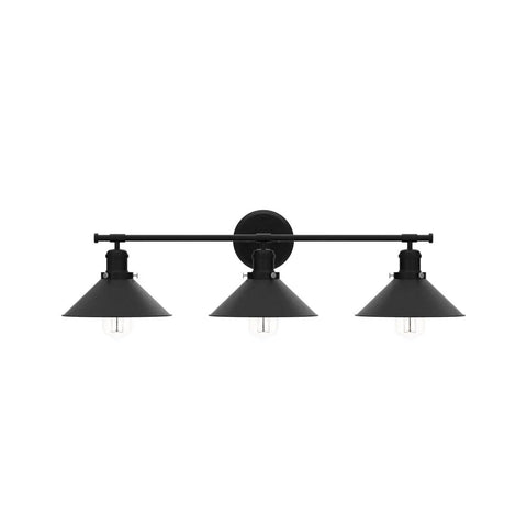 Upgrade 32 Inch Black Bathroom Light Fixture With 3 Light Vanity Lights Dope Rustic Matte Black Farmhouse Style Industrial Modern Vanity Lighting Over Mirror Sconce, featuring three industrial matte black shades, wall-mounted sconce view