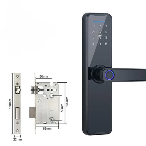 Top Shelf Keyless Fingerprint Smart Door Lock With Rain Ready Waterproof Design And Slick Remote Photo Control App For Zero Hassle Home Security And Bulletproof Deadbolt Protection, showing the digital keypad and deadbolt shape.