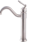 Century Single Lever Vessel Faucet In Brushed Nickel With Dope Solid Brass Build And High Pressure Ceramic Cartridge For Deck Mount One And A Half Inch Hole AB1953 Low Lead Compliant And CUPC NSF Certified in side view
