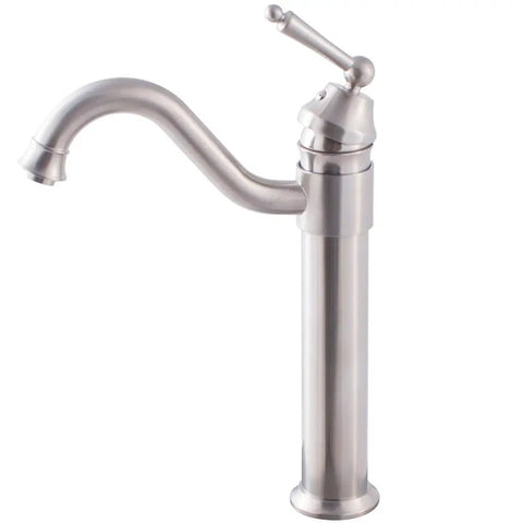 Century Single Lever Vessel Faucet In Brushed Nickel With Dope Solid Brass Build And High Pressure Ceramic Cartridge For Deck Mount One And A Half Inch Hole AB1953 Low Lead Compliant And CUPC NSF Certified in side view