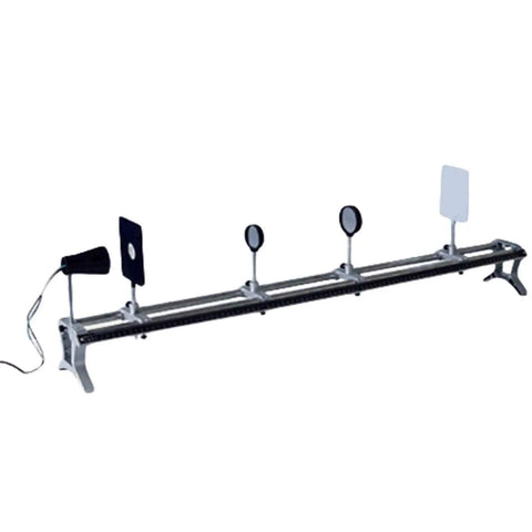 Optical Bench Setup With Convex Lens Imaging Kit For Physics Lab Experiments Includes Light Path Refraction And Divergence Demonstrations Precise Parallel Bar Bench With Gear And Accessories, black metal bench