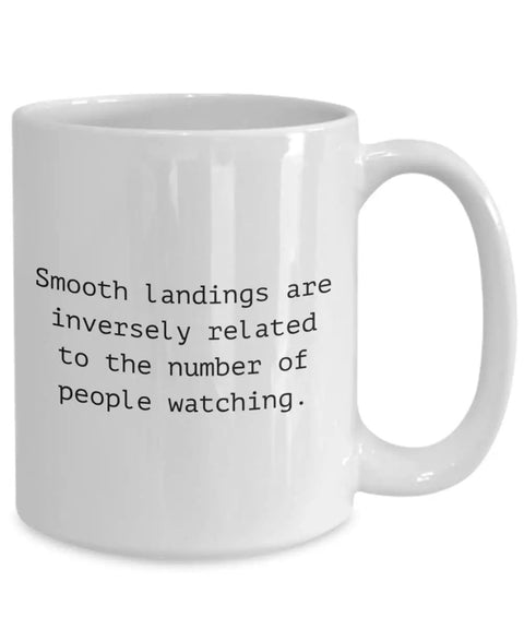 RC Plane Pilot Coffee Mug Gift For Aircraft Enthusiasts And RC Fans with Smooth Landings Theme, white ceramic mug with text.