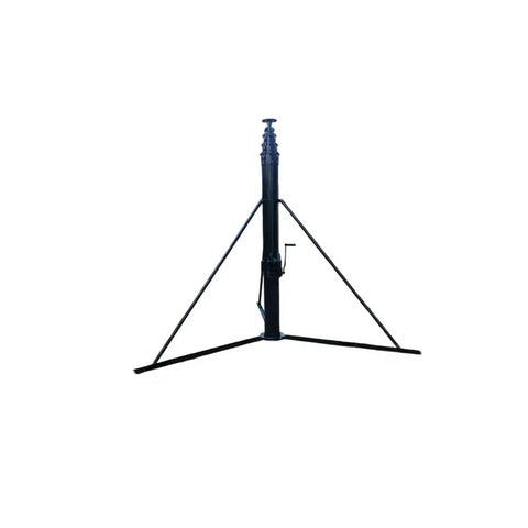 Crank It Up Telescopic Mast Pole No Sweat Manual Lifting Tower For Antenna Rotators And Work Lights, upright view with tripod base.