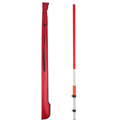 Score This Awesome Two Tone Aluminum Rod Kit With Quick Lock Ideal For Rotary Laser Level Elevation Measurements Absolute And Differences Up To 7.87 Feet With Dual Scales Carry Bag Included, with measuring rod and red carry bag.