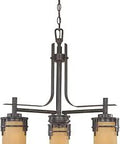 Mission Ridge 3 Light Chandelier In Warm Mahogany Finish, classic mission style with steel frame and goldenrod glass shades