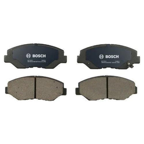 Bosch QuietCast ceramic front brake pad set, four pads with blue backing plates.
