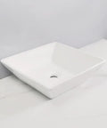 USZWBY Vessel Sinks Bathroom Vessel Sink Modern Square Ceramic Counter Basin White Bathroom Bowl Sink on countertop