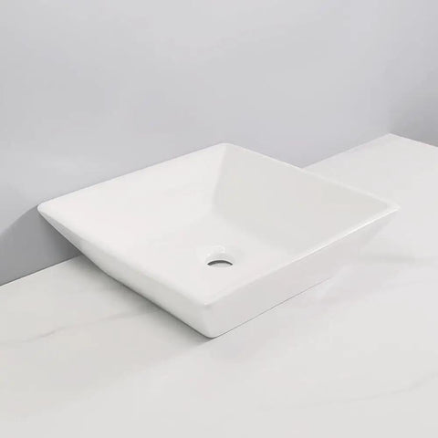 USZWBY Vessel Sinks Bathroom Vessel Sink Modern Square Ceramic Counter Basin White Bathroom Bowl Sink on countertop