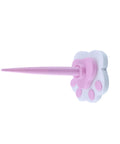 Pink and white spindle detail of desk yarn stand with swivel wheels and textured non slip base, adjustable spool holder for weaving and knitting