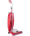 Heavy Duty Upright Vacuum Cleaner Delivering Badass Suction With 16 Inch Wide Path And 7 Amp Commercial Motor Built Like A Tank Side view of red commercial vacuum.