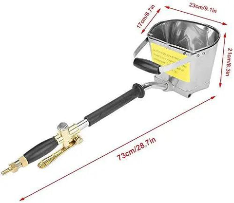 Heavy Duty Pneumatic Hopper Gun Features Four Jet Stucco Sprayer Nozzle For Cement Mortar Plaster And Concrete Wall Painting on a clear background.