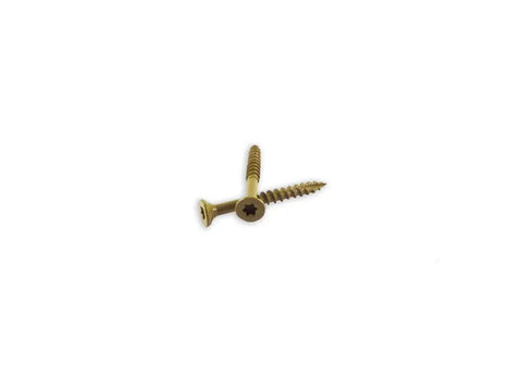 Two AP9X112-2M T25 Star Drive Heavy Duty Pro Grade All Purpose Wood Construction Screws 9 By 1 And A Half Inch Golden Finish close-up