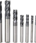 8pcs 2-12 mm carbide end mills with square-nose, 4-flute, straight shank milling cutters