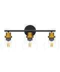 Three Light Bathroom Vanity Light With Clear Globe Shade, Black And Brass Modern Wall Sconces Over Mirror, 22 Inch Vintage Vibe Fixture