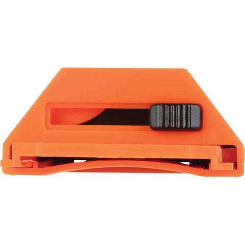 Utility Knife Blade Dispenser With Fifty Triple Ground Replacement Blades for long lasting sharpness, orange plastic dispenser
