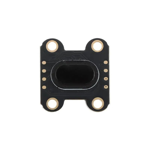 TOF050F Laser Distance Sensor Module Delivering Time Of Flight Tech For 0 To 50 Cm Range top view showing black PCB with mounting holes.