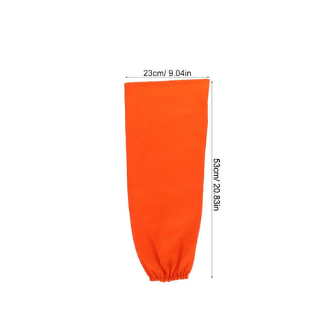 No Sweat Flame Resistant Welding Sleeves With Adjustable Cotton Fit shielding from hot sparks in vivid orange color measuring 23cm by 53cm.