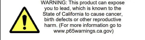 Warning label for lead exposure on Rock Solid Lead Free Brass Pressure Relief Valve With 100 Psi Cold Water Safety Shield.