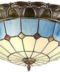 Tiffany Style 3 Light Ceiling Fixture With Handcrafted Stained Glass Shade Close To Ceiling Design 15.6 Inch Wide 7.8 Inch High