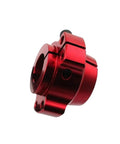 Red Aluminum Rear Wheel Hub 1 Inch Bore With One Quarter Inch Keyway For Go Kart Drift Trike And Racing Builds, angled view.
