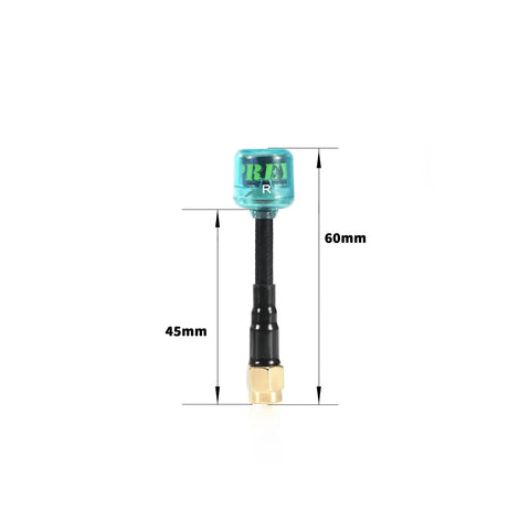 60mm RHCP SMA FPV Antennas 2 Pack For RC Drones, 5.8GHz Wide Bandwidth, 45mm black stem, blue shell top view