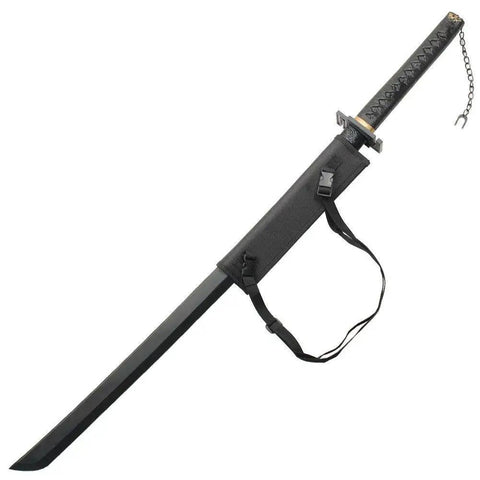 Large 33 Inch Nylon Sword Case For Katana Bokken Shinai Foam Sword And Cosplay Gear, protective carrying bag shown with sword inside.