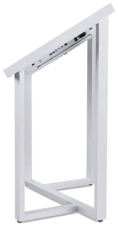 Knockout Touchscreen Digital Signage Kiosk Runs Android 11 With Wifi Bluetooth Integration Sleek Aluminum Cabinet side view of adjustable stand.