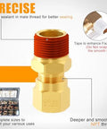 Brass compression air brake line fitting, front view with red threaded nut and hex body.