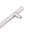Euro Bar Cabinet Handle Satin Nickel Finish Five And Three Eighths Inch Long With Three Inch Center To Center Holes close-up