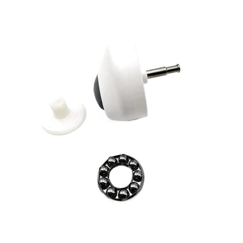 Front caster wheel for ECOVACS T10/T20 X1 Omni robot vacuum; white housing with metal axle, includes cap and bearing ring.