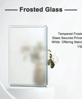 Tempered frosted glass sample emphasizing privacy and light for Slab Doors 28 By 80 Inch 3 Lite Tempered Frosted Glass Interior Door MDF French Style With PVC Surface Water Resistant White No Fuss Install Without Hardware Kit And Frame.