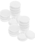 White Plastic Hole Plugs 20 Pack With Reliable Locking Mechanism, Round Snap In Flush Covers For Cabinets And Kitchens on white background