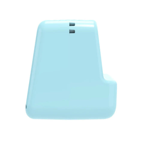 Rock This Slick AI Voice Mini Thermal Printer With Bright Display And Awesome Creative App For Kids Speech To Line Art Drawing Anime Sketch And Hype Storytelling Portable Prints in light blue color from the side view.