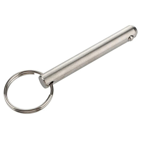 Side view of stainless steel quick-release Bimini top pin with ring